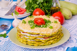торт из кабачков с помидорами и сыром рецепт с фото